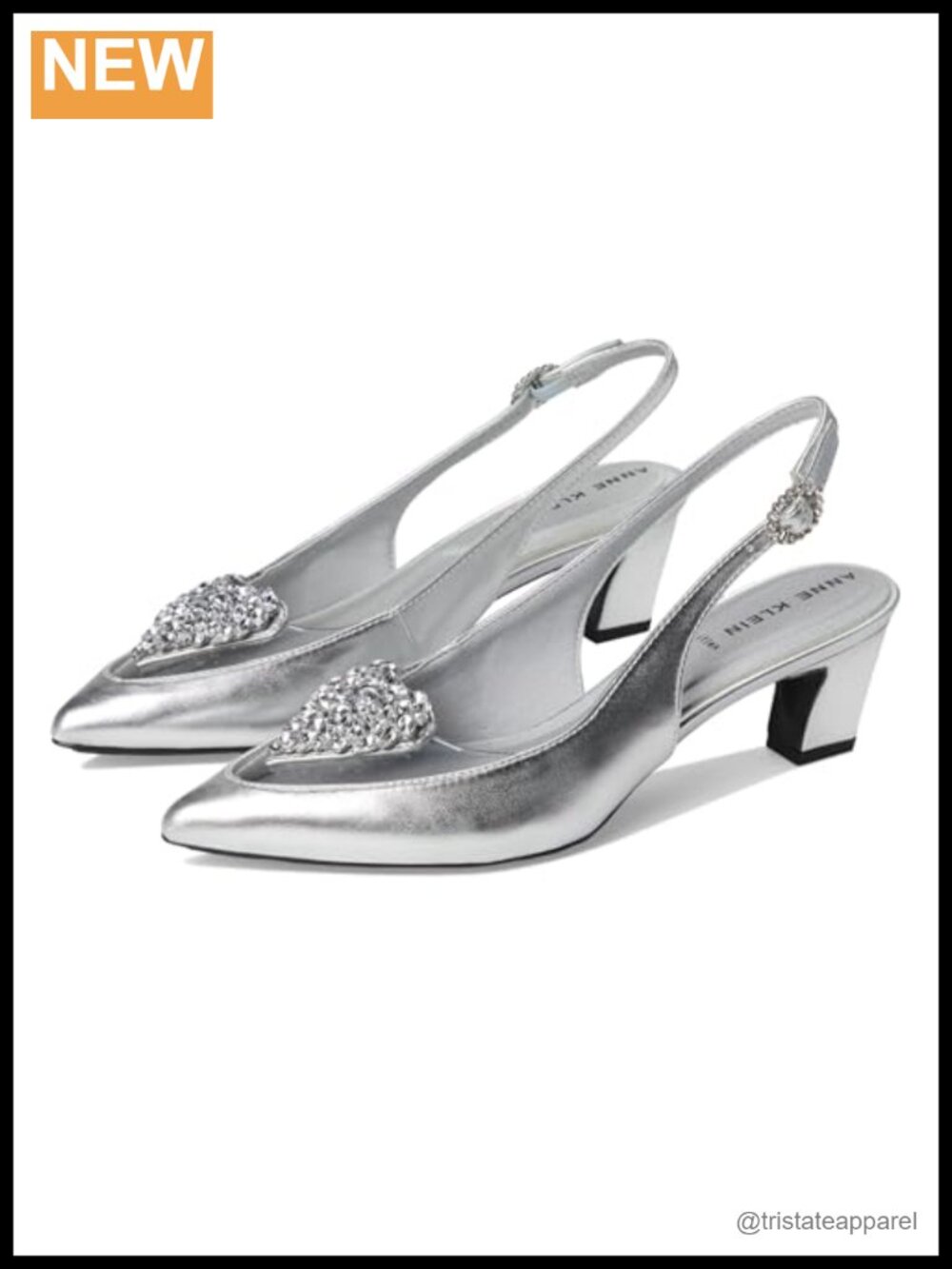Anne Klein Inviting Faux Leather Slingback Pumps Block Heel Pointed Toe